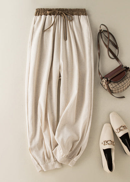 Green Elastic Waist Thin Linen Crop Pants Summer Bv059