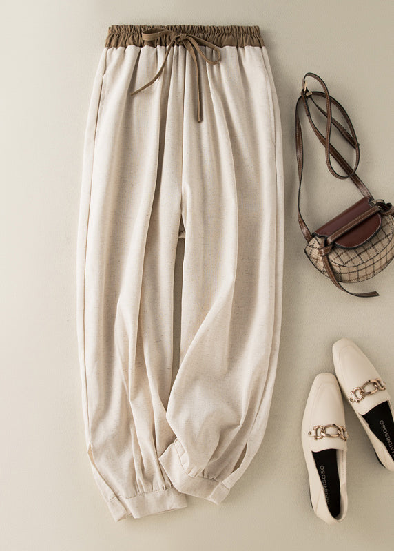 Green Elastic Waist Thin Linen Crop Pants Summer Bv059