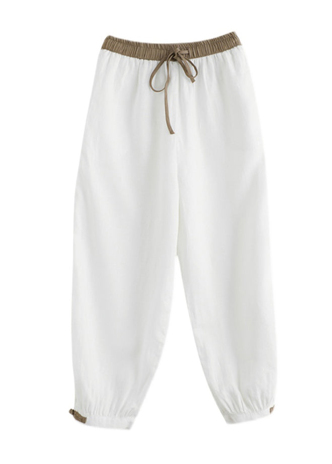 Green Elastic Waist Thin Linen Crop Pants Summer Bv059