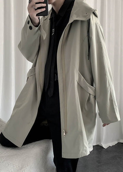 Green Hooded Zippered Pockets Cotton Coat Spring Yq015