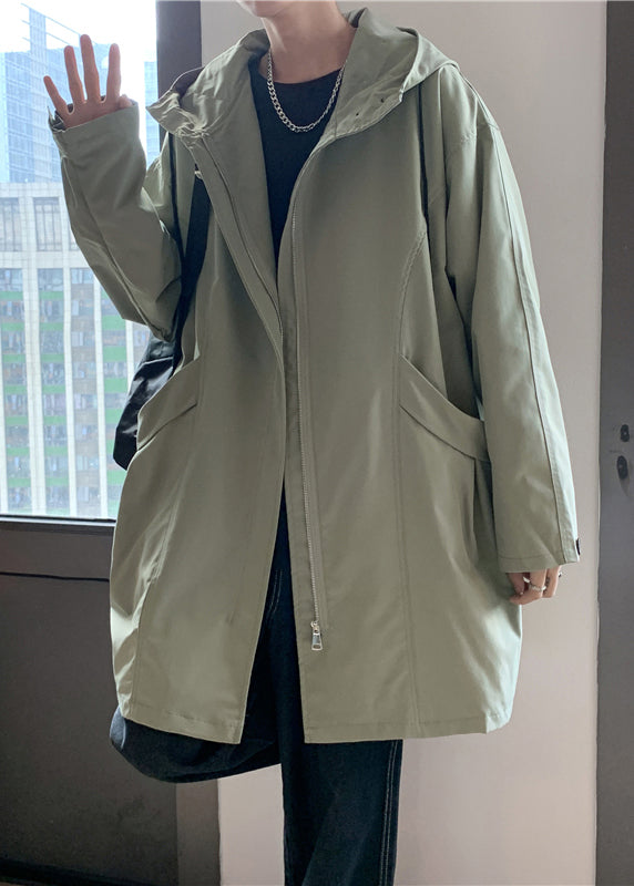 Green Hooded Zippered Pockets Cotton Coat Spring Yq015