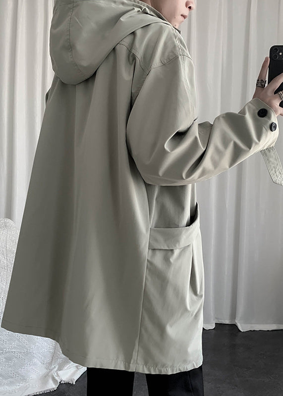 Green Hooded Zippered Pockets Cotton Coat Spring Yq015