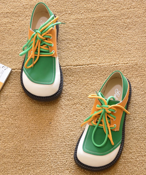 Flat for Lace Green Splicing Shoes Up