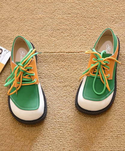 Flat for Lace Green Splicing Shoes Up