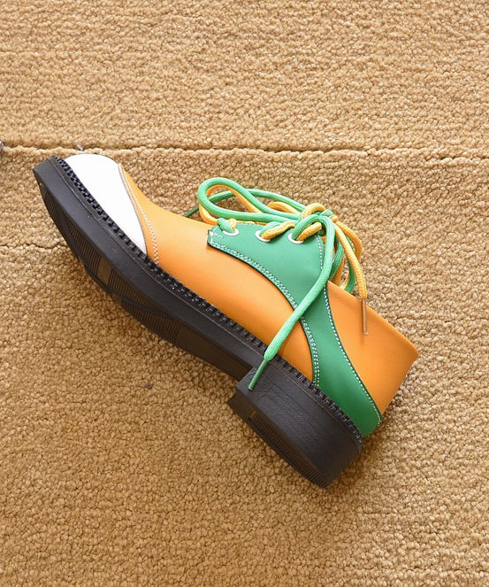 Flat for Lace Green Splicing Shoes Up