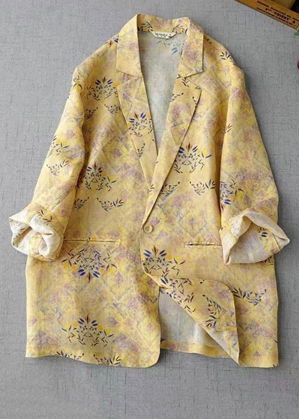 Green Notched Print Coats Long Sleeve Am1054