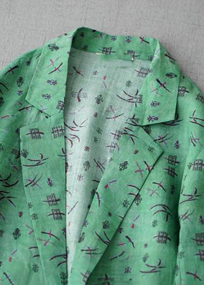 Green Notched Print Coats Long Sleeve Am1054