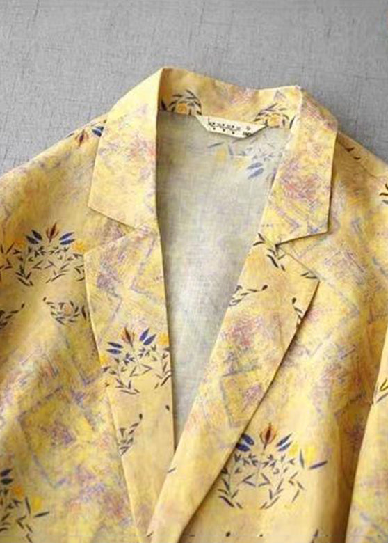 Green Notched Print Coats Long Sleeve Am1054