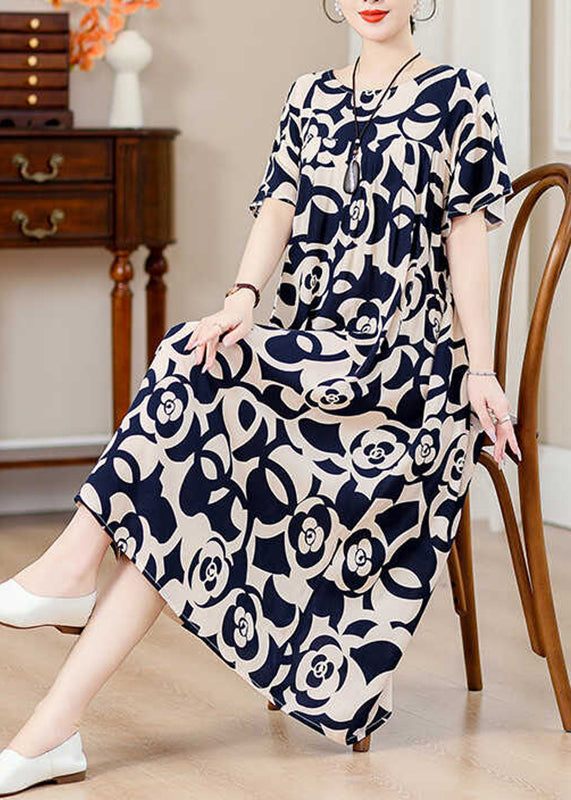 Green Print Pockets Silk Cotton Long Dresses Summer Qb013