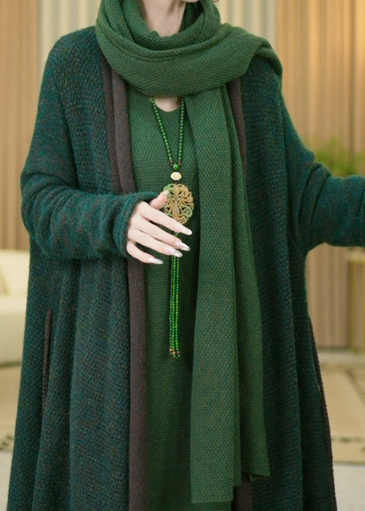 Green V Neck Cozy Warm Cotton Knit Long Cardigans Winter Rf031