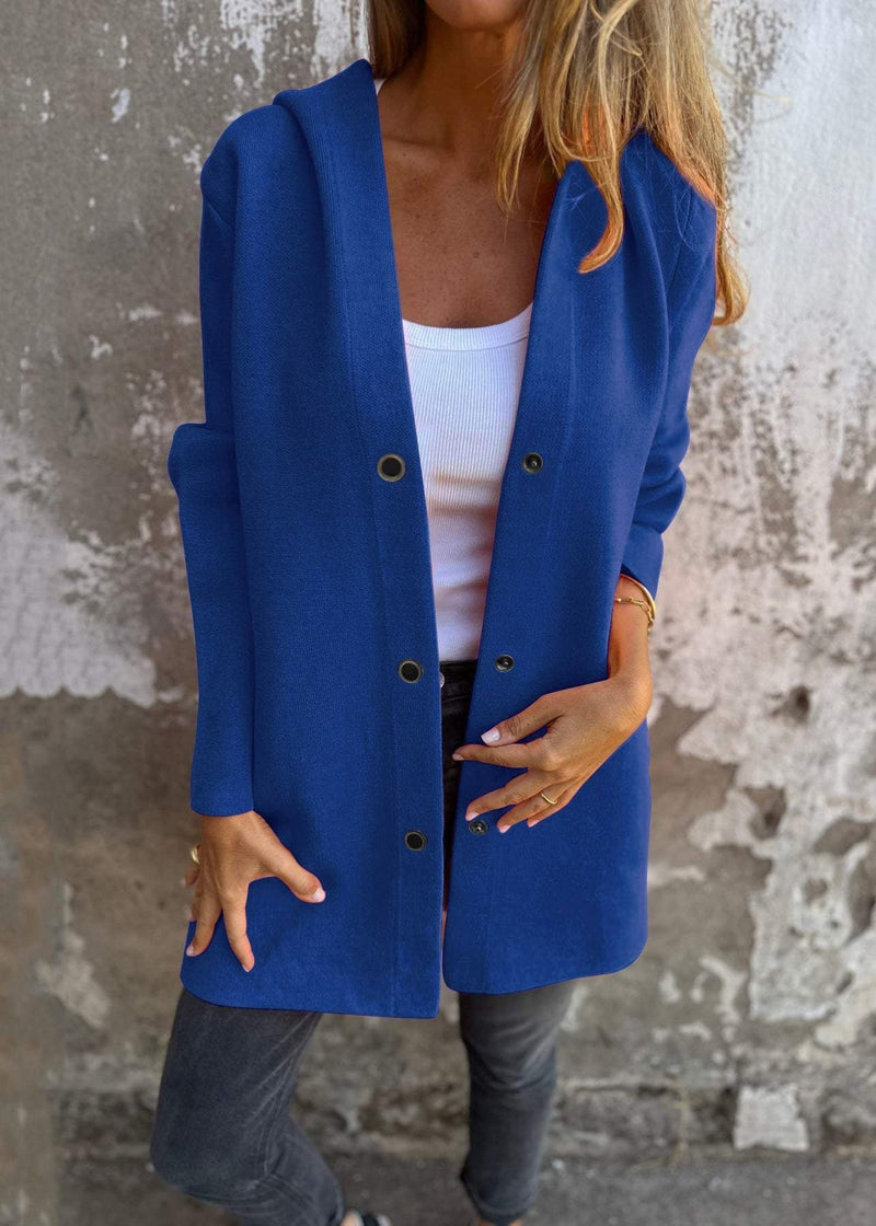 Grey Hooded Button Pockets Cotton Coat Fall Qy025