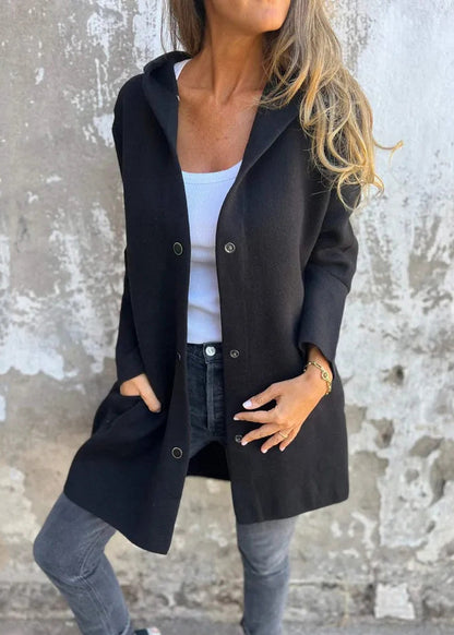 Grey Hooded Button Pockets Cotton Coat Fall Qy025