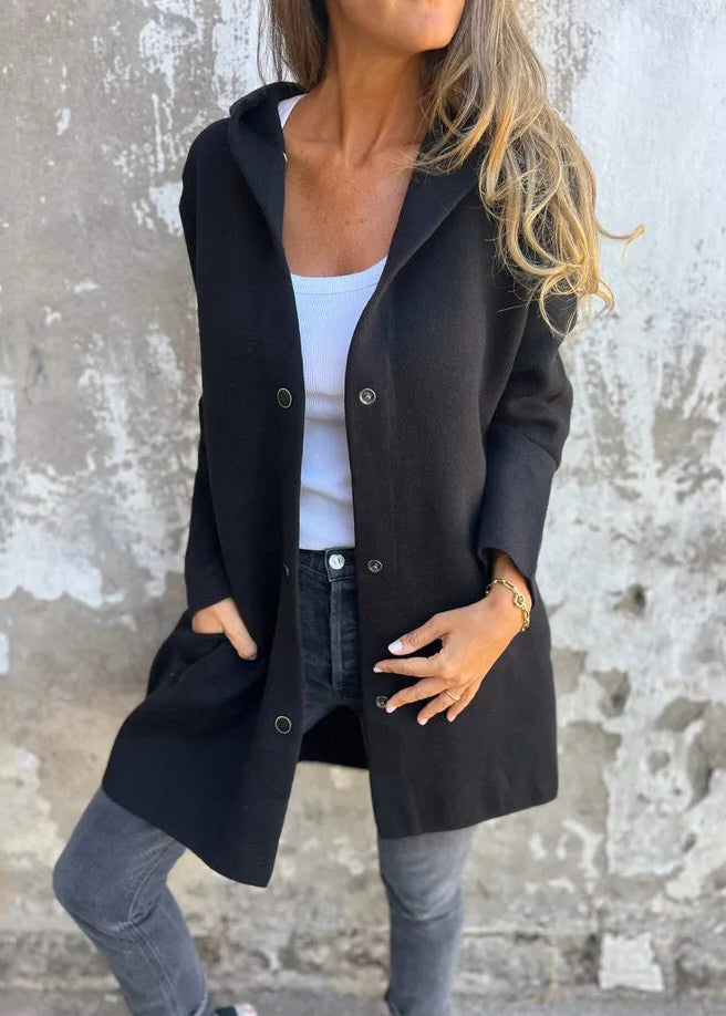 Grey Hooded Button Pockets Cotton Coat Fall Qy025