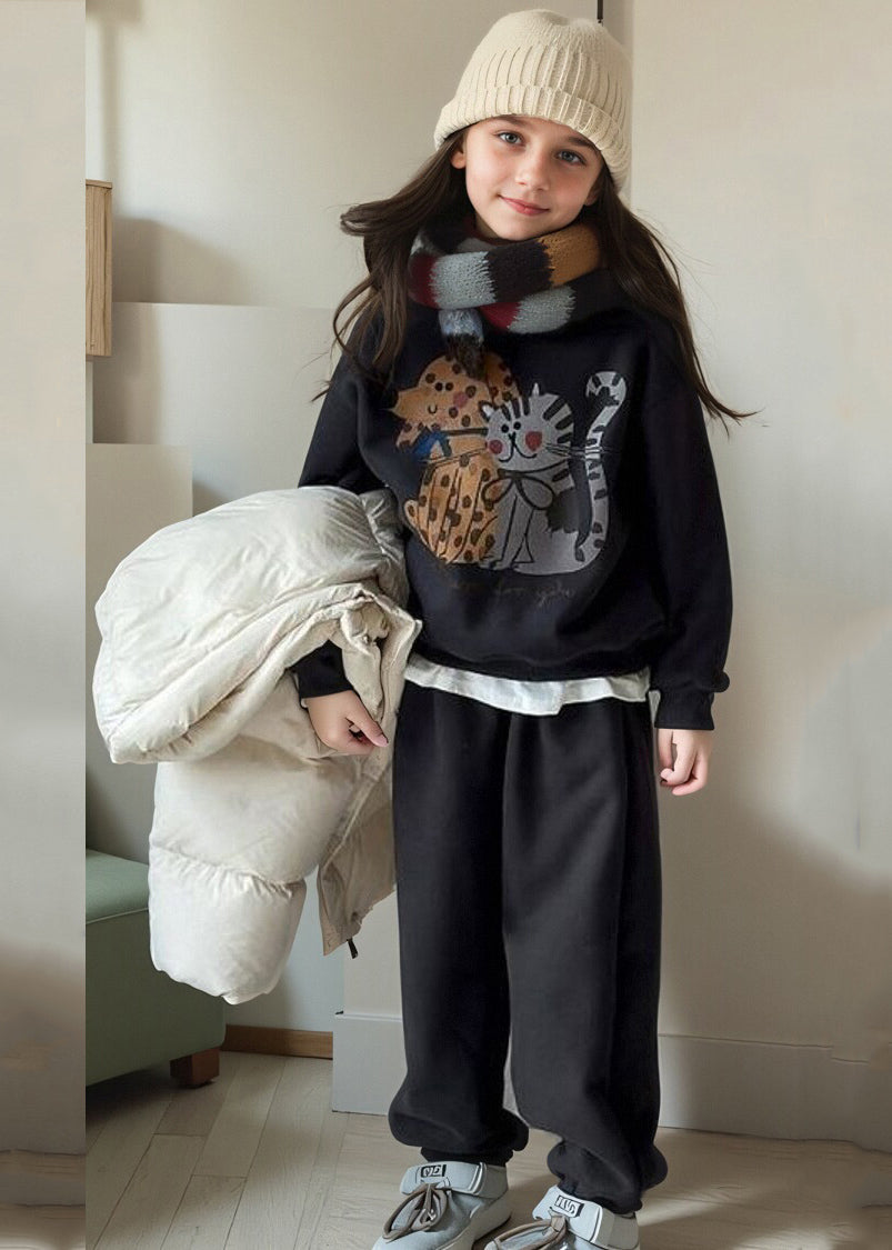 Grey Print Warm Fleece Sweatshirt and Lantern Pants Two Piece Set Spring Tr015