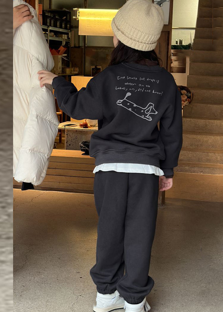 Grey Print Warm Fleece Sweatshirt and Lantern Pants Two Piece Set Spring Tr015