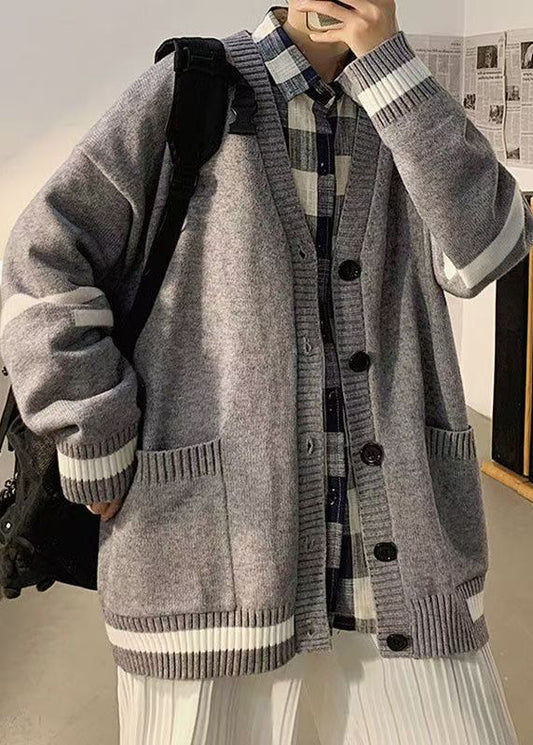 Cardigans Spring Pockets Knit Grey Striped