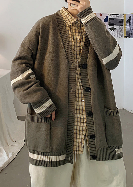 Cardigans Spring Pockets Knit Grey Striped