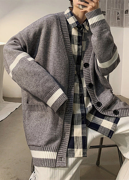 Cardigans Spring Pockets Knit Grey Striped