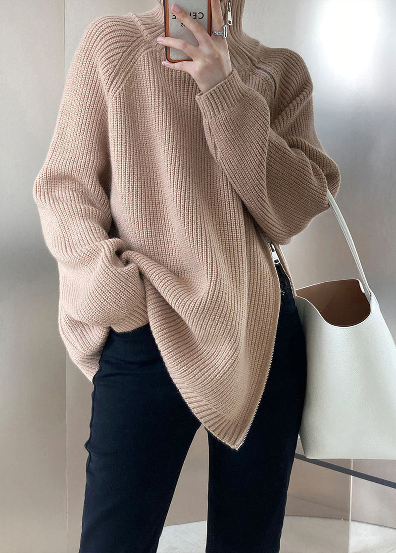 Grey Turtleneck Thick Cotton Knit Sweaters Fall Qe073