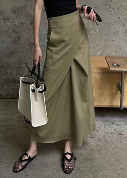 High Khaki Pockets Waist Maxi Asymmetrical Patchwork Skirt