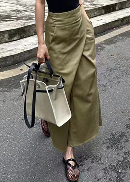 High Khaki Pockets Waist Maxi Asymmetrical Patchwork Skirt