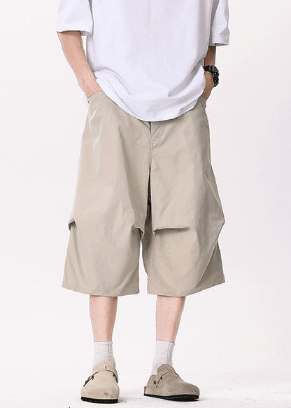 Khaki Asymmetrical Pockets Patchwork High Waist Pants Yt005