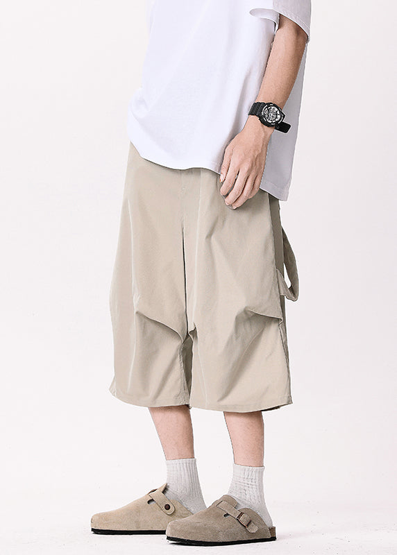 Khaki Asymmetrical Pockets Patchwork High Waist Pants Yt005