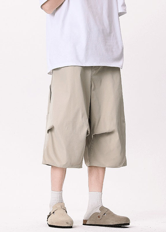 Khaki Asymmetrical Pockets Patchwork High Waist Pants Yt005