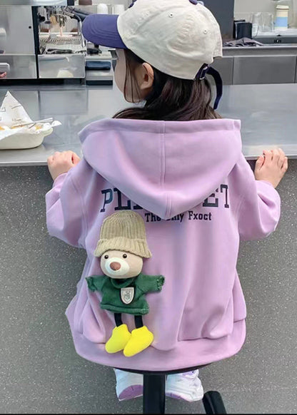 Khaki Graphic Zippered Kids Hoodies Outwear Fall Qv049