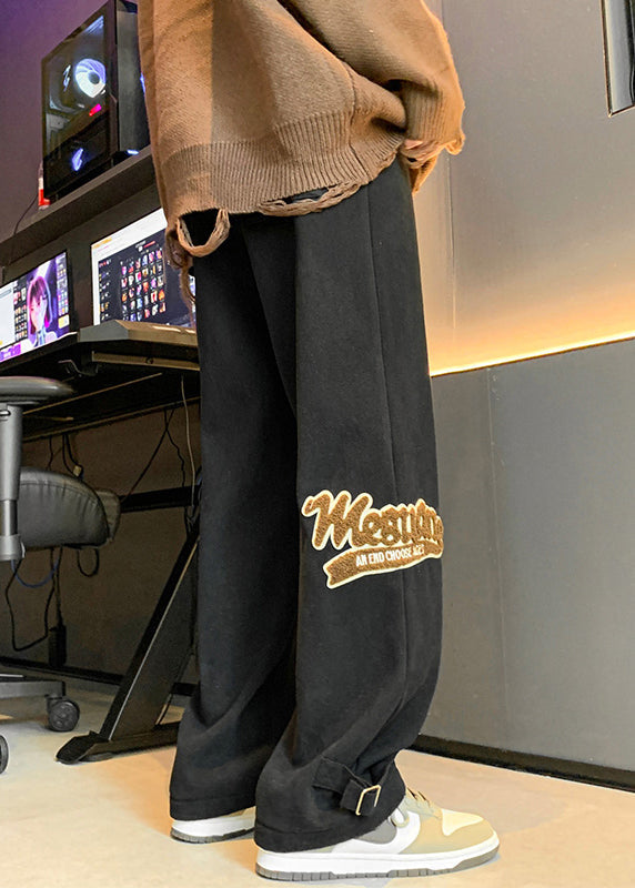 Khaki Letter Elastic Waist Warm Fleece Pants Spring Rm055