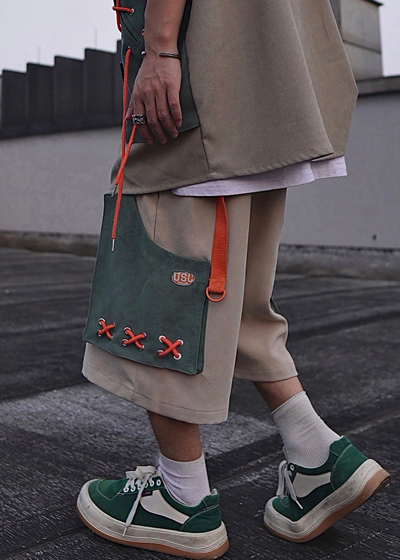 Khaki Pockets Cotton Summer Shorts Oversized