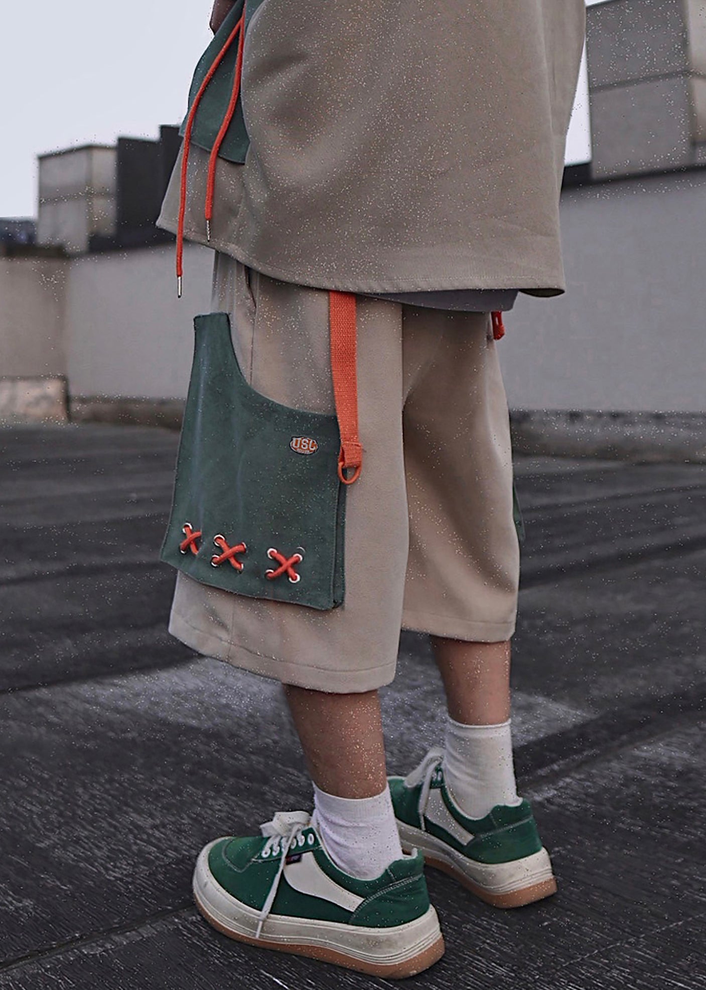 Khaki Pockets Cotton Summer Shorts Oversized