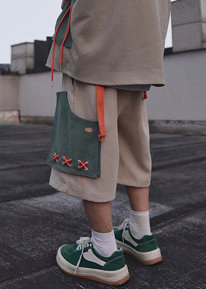 Khaki Pockets Cotton Summer Shorts Oversized