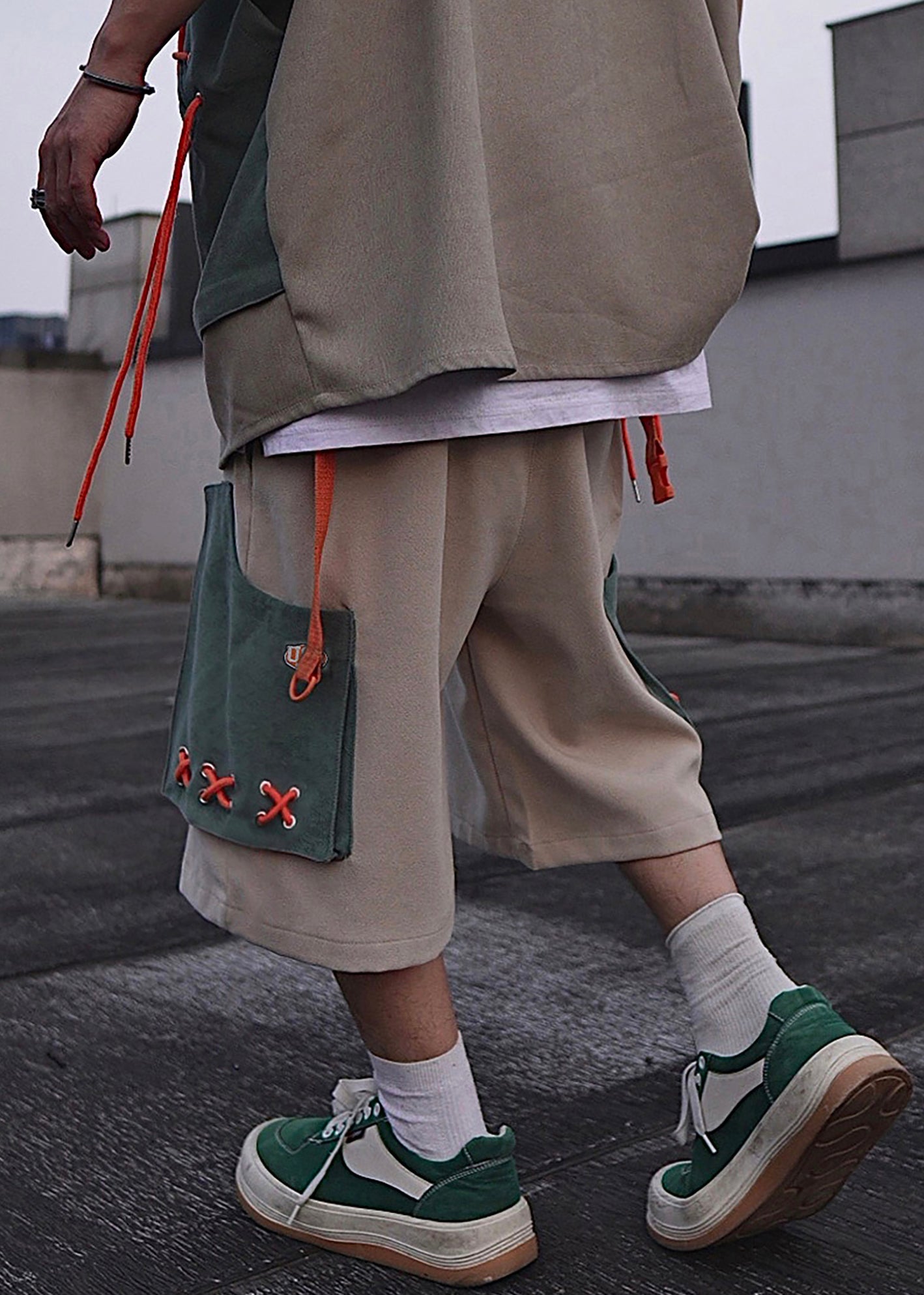 Khaki Pockets Cotton Summer Shorts Oversized