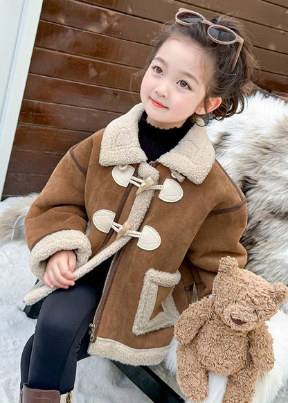 Khaki Pockets Patchwork Thick Warm Fuzzy Wool Lined Coats Wintertg027