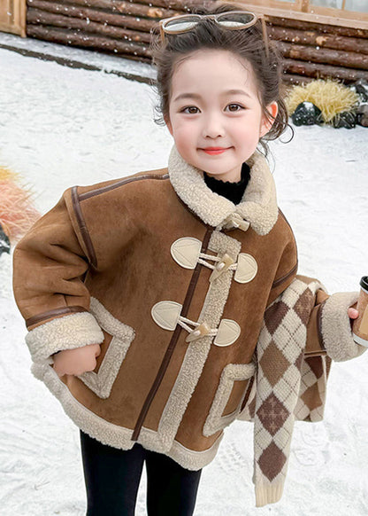 Khaki Pockets Patchwork Thick Warm Fuzzy Wool Lined Coats Wintertg027