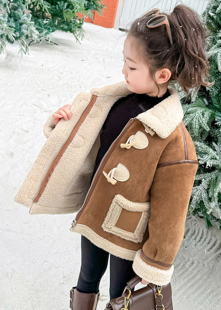 Khaki Pockets Patchwork Thick Warm Fuzzy Wool Lined Coats Wintertg027