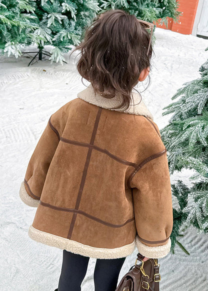 Khaki Pockets Patchwork Thick Warm Fuzzy Wool Lined Coats Wintertg027