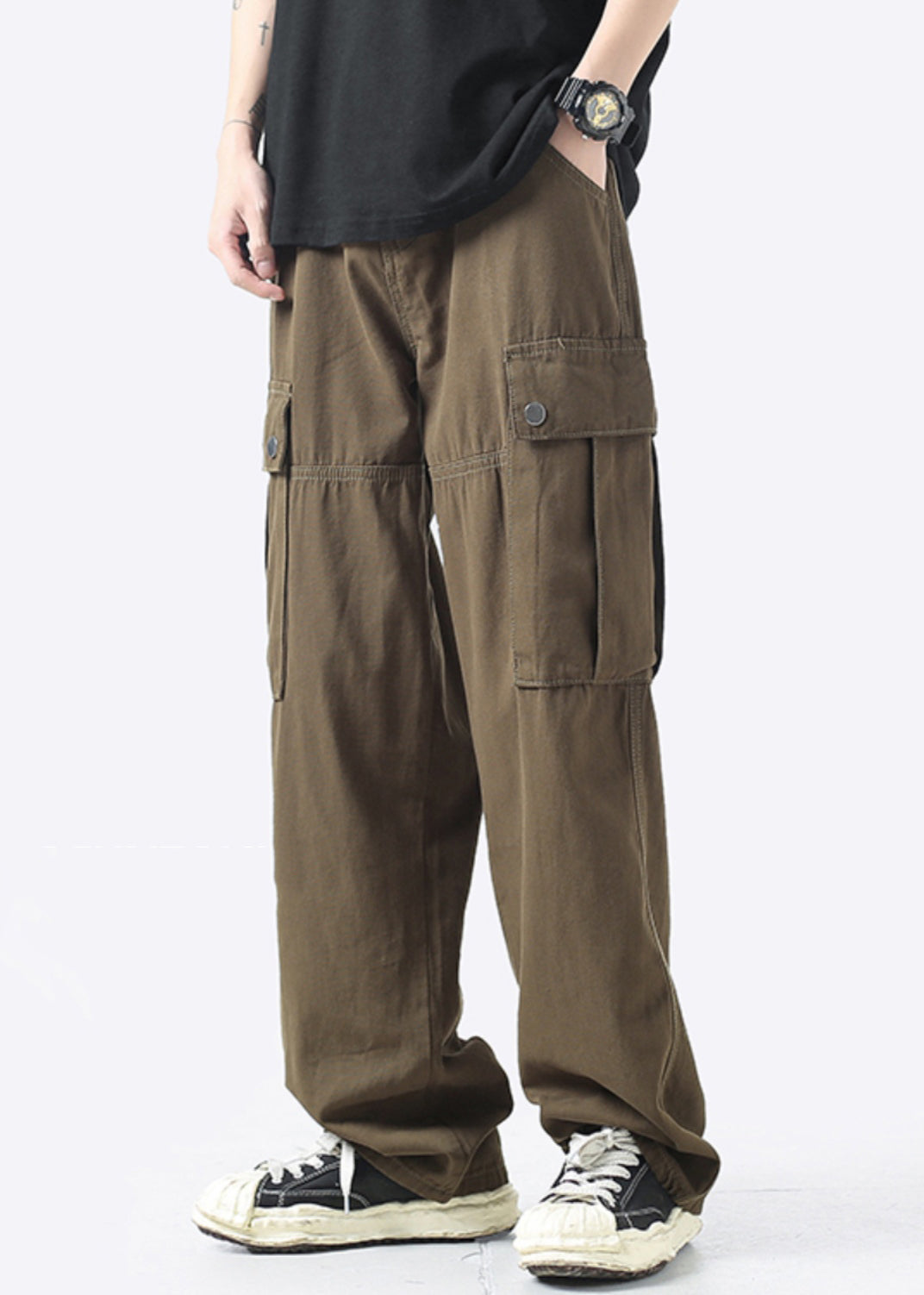 Waist Crop High Pockets Grey Light Cotton Pants
