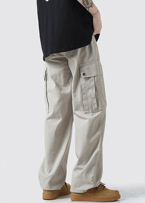 Waist Crop High Pockets Grey Light Cotton Pants