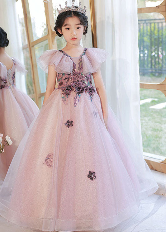 Light Purple V Neck Sequins Tulle Maxi Dress Summer Qv017