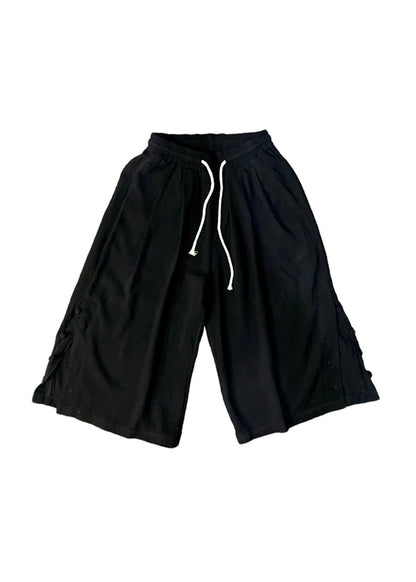 Linen Pockets Button Elastic Waist Cotton Crop Pants Summer Sa054