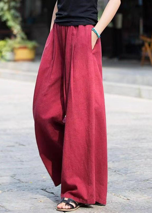 Mulberry Pockets Elastic Waist Cotton Wide Leg Pants Summer Qk003