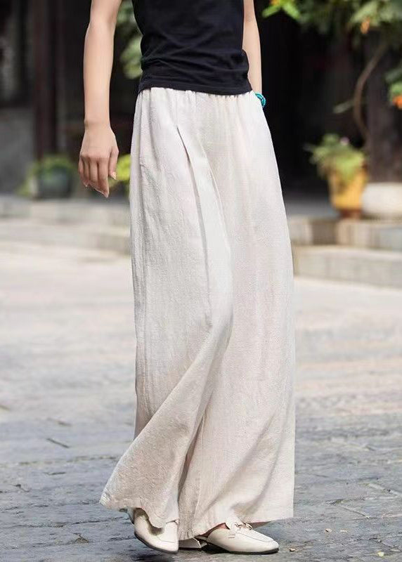 Mulberry Pockets Elastic Waist Cotton Wide Leg Pants Summer Qk003