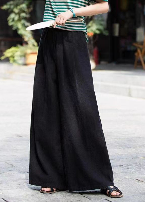 Mulberry Pockets Elastic Waist Cotton Wide Leg Pants Summer Qk003