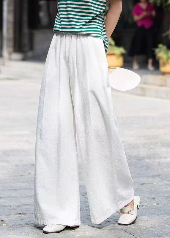 Mulberry Pockets Elastic Waist Cotton Wide Leg Pants Summer Qk003