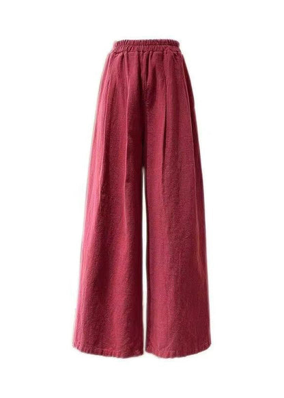 Mulberry Pockets Elastic Waist Cotton Wide Leg Pants Summer Qk003