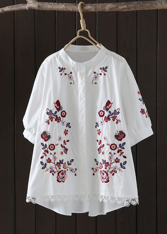 Navy Embroidered Low High Design Cotton Blouse Top Summer Ap008