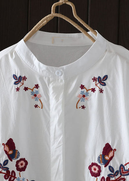 Navy Embroidered Low High Design Cotton Blouse Top Summer Ap008