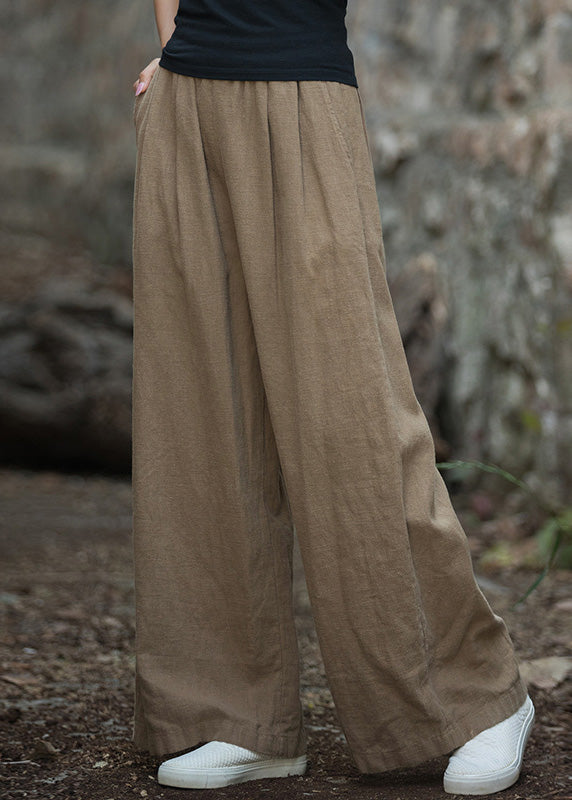 Navy Pockets Elastic Waist Linen Wide Leg Pants Summer Lk017